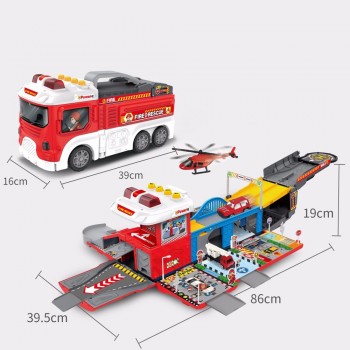 Fire fighting toys Mini parking lot Police station  alloying plane and cars toy Storage Truck with light and sound effect