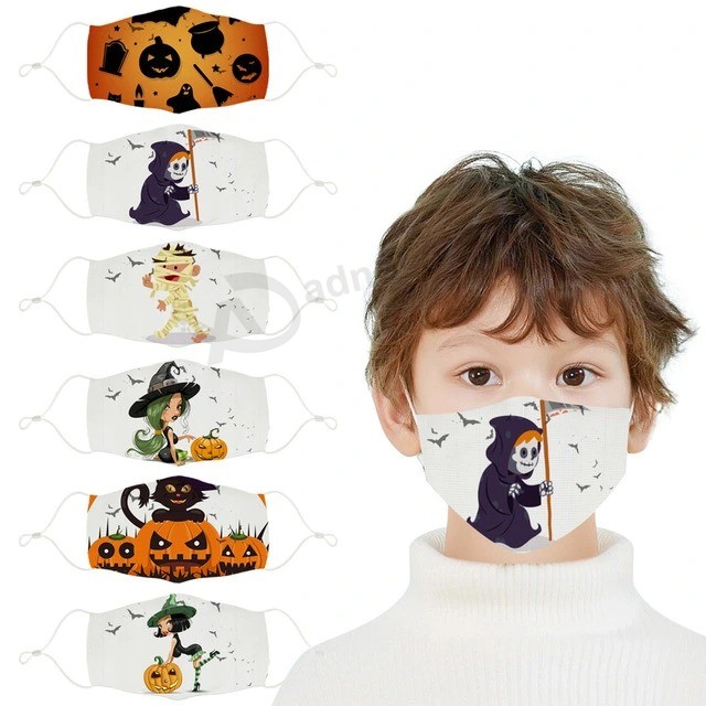 Маски на Хэллоуин для детей Хлопковая ткань с мультяшным принтом Маски от пыли и тумана Можно стирать для ветрозащитных масок для студентов