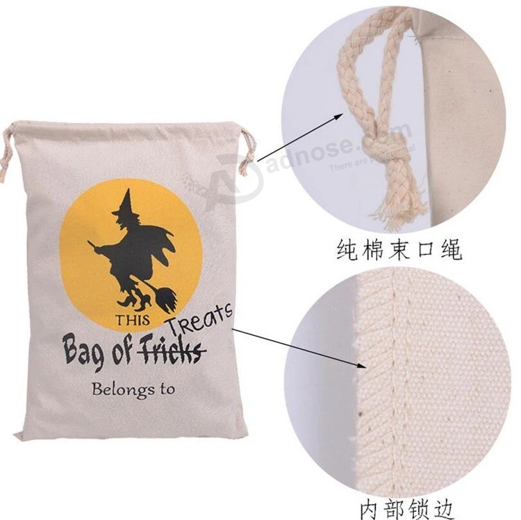 Pacotes de saco de algodão no atacado Embalagem de presente Bolsa com cordão para o Halloween