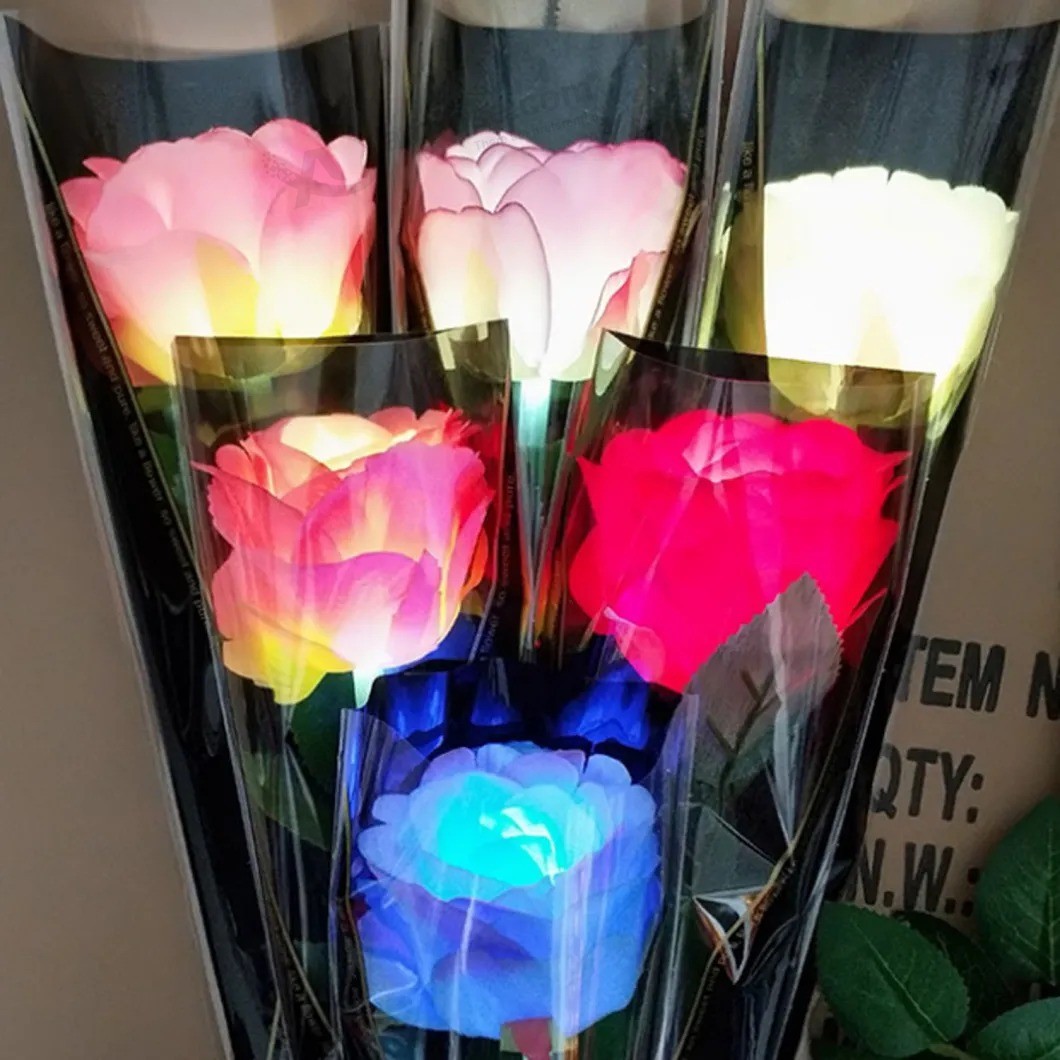 カラフルなLEDがバラを照らしますブーケ造花