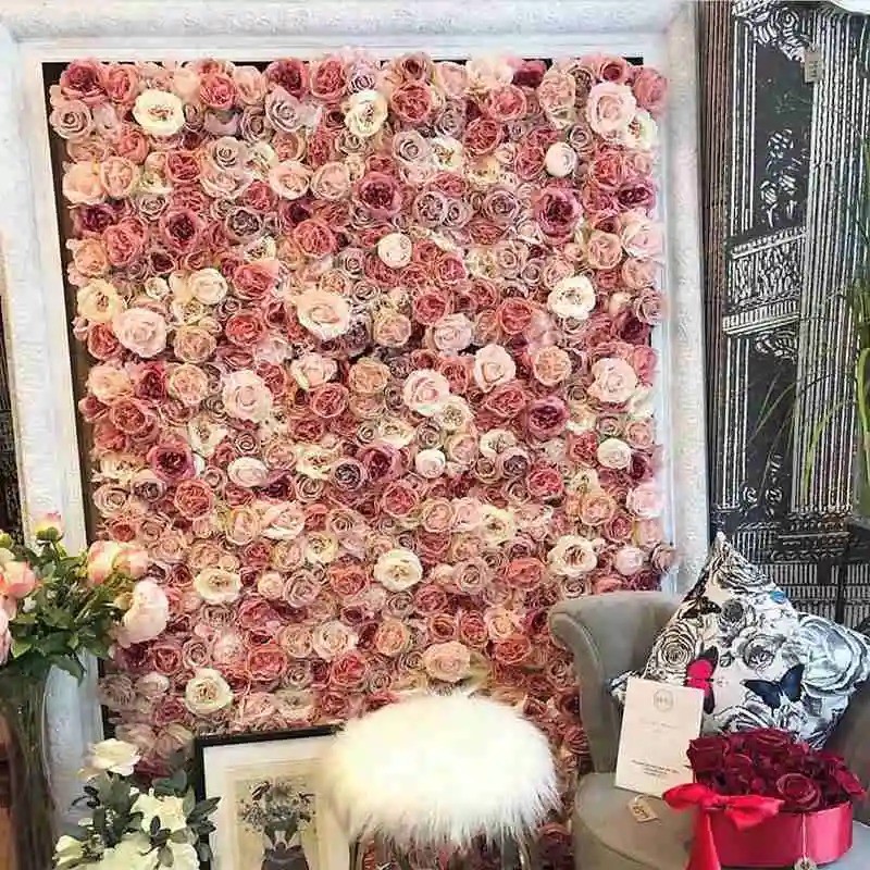Kundenspezifischer Großhandel Künstliche Blume Wandhochzeit Seidenblume Hintergrund real Touch Latex Seidenrose Dekorative Blumen für Hochzeitsdekoration
