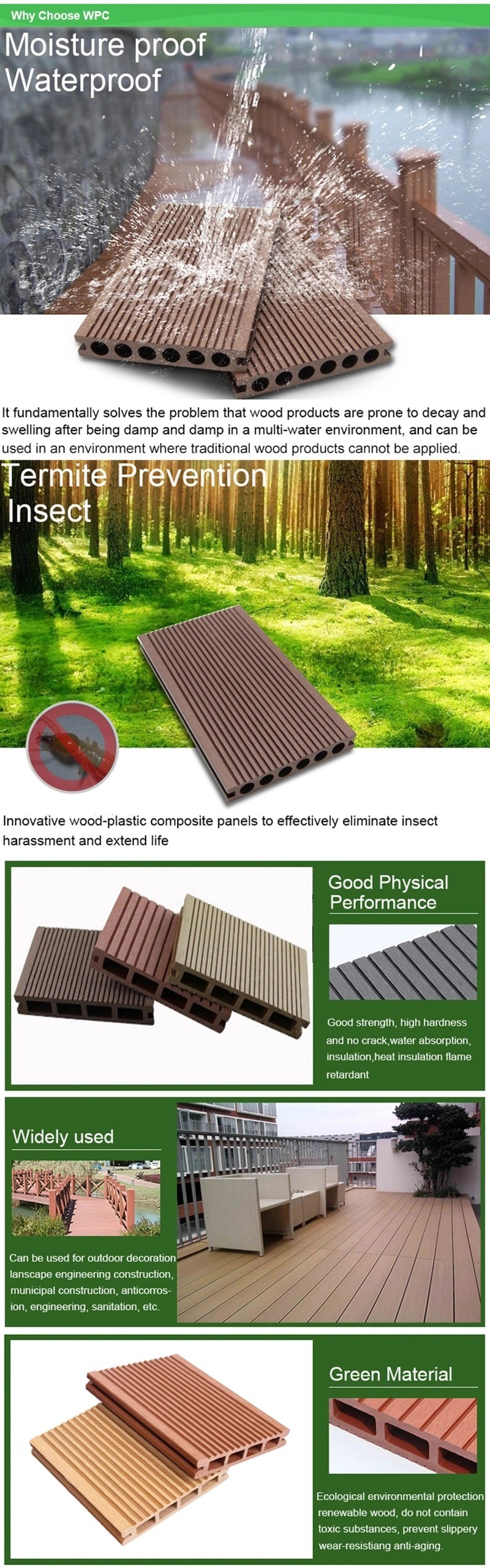 Decking per esterni in composito WPC / Pavimenti per terrazze / Pavimenti in legno massello Solid Board