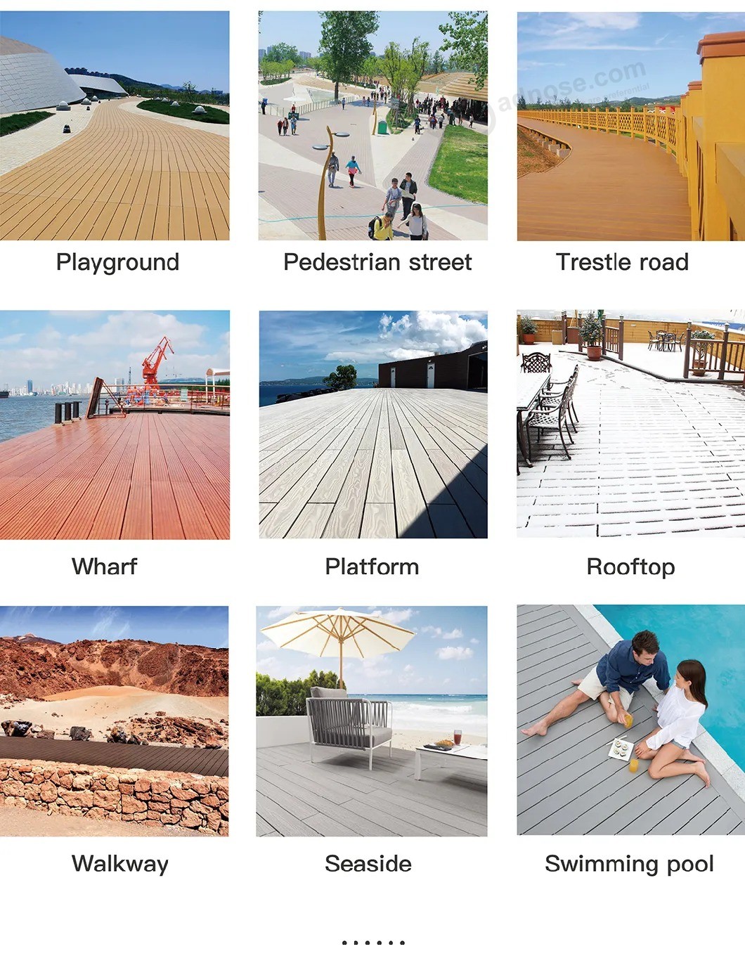 Placa de deck composta de madeira plástica anti-arranhões para pisos externos