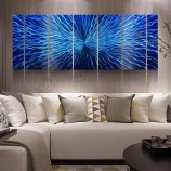 Bleu 3D abstrait métal peintures à l’huile Moderne intérieur Wall Arts Decor 100 % fait à la main
