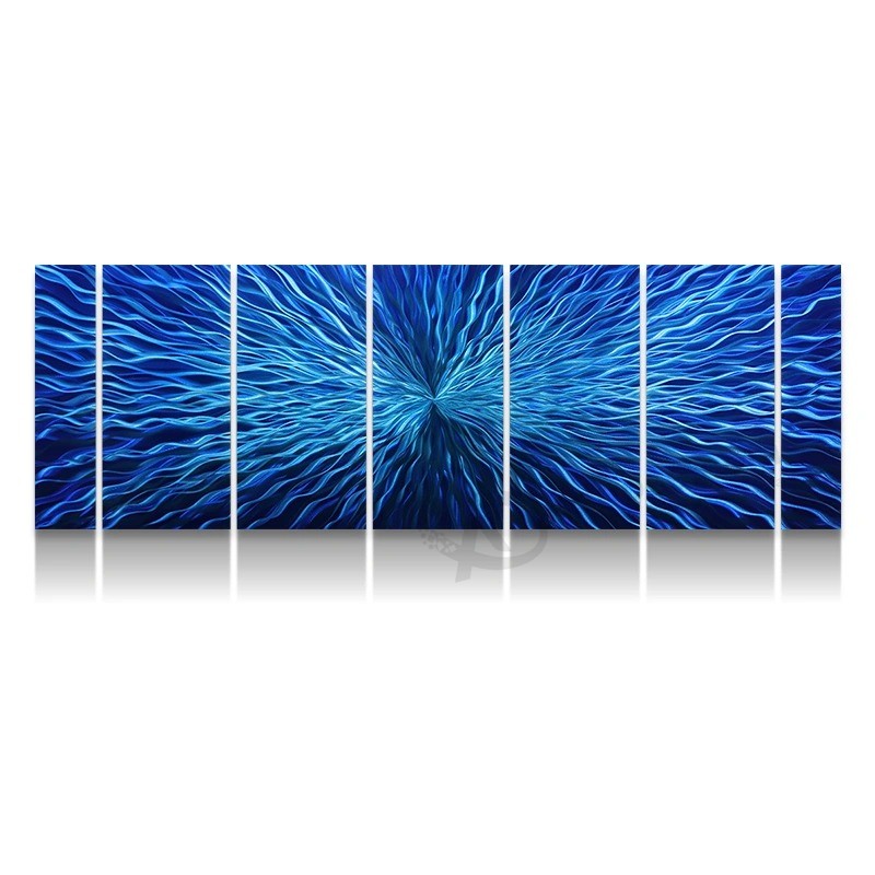 Pinturas al óleo de metal abstracto azul 3D Decoración de artes de pared interior moderna 100% hecho a mano