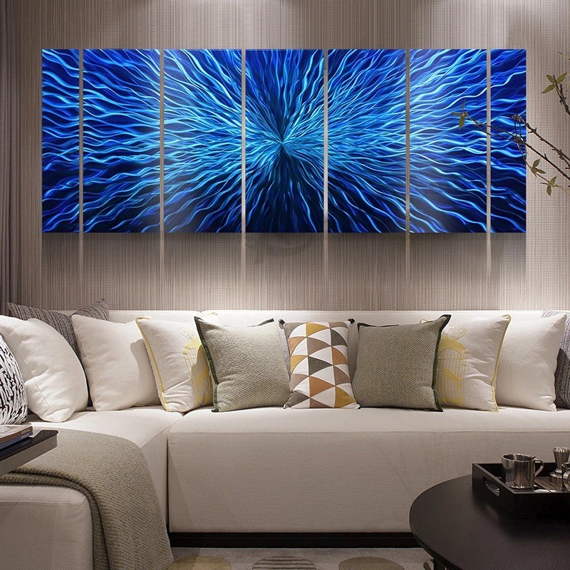 青の3D抽象金属油絵モダンなインテリア壁の芸術の装飾100％手作り