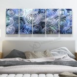 Bleu 3D tourbillon abstrait métal peinture à l’huile intérieur moderne Art mural décor 100 % fait à la main