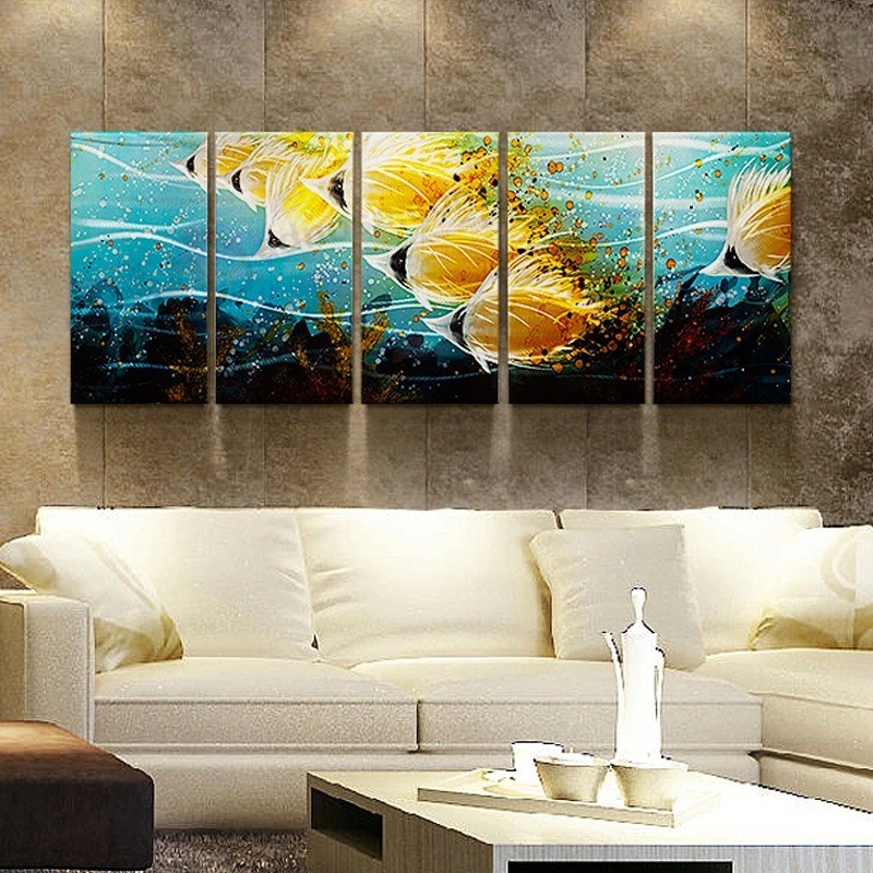 热带鱼3D金属手工艺油画墙壁艺术室内装饰
