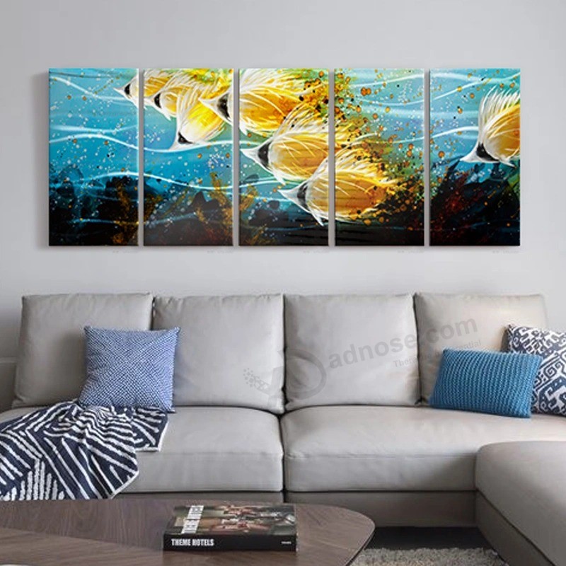 Decorazione d'interni di arte della parete della pittura a olio dell'artigianato del metallo 3D dei pesci tropicali