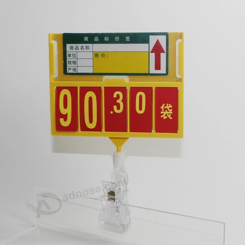 Tablero plástico del marco de la muestra del precio con los clips para los mariscos del supermercado