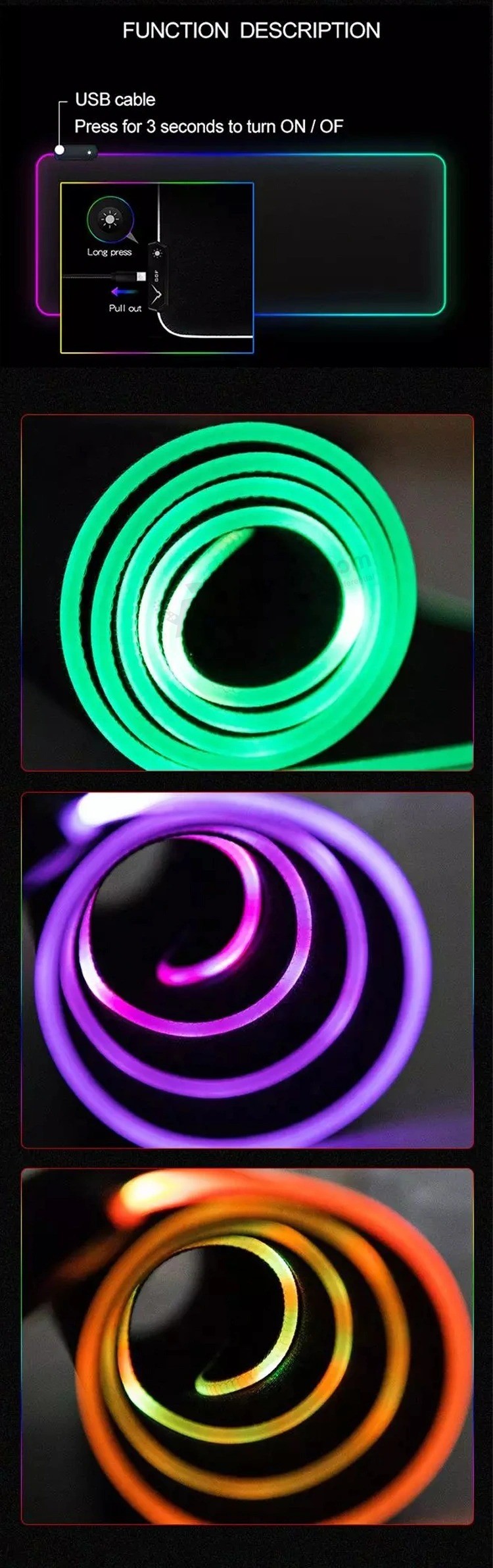 Беспроводное зарядное устройство Пользовательский логотип Беспроводная зарядка Большой игровой коврик для мыши со светодиодной подсветкой RGB