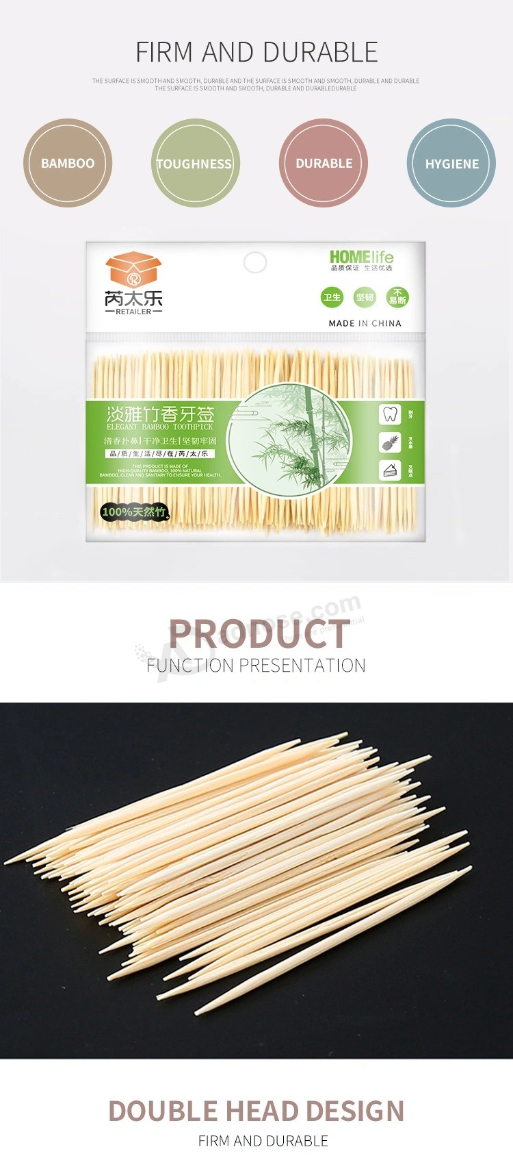 Дешевые экологически чистые одноразовые зубочистки и фрукты выбирают бамбуковые материалы
