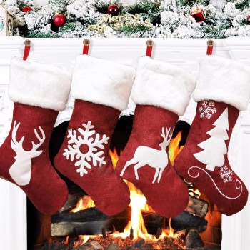 2020 Kenaf Elk Geborduurde Kerstsok Kerstcadeau Kerstsok CadeautasNieuwe kerstboom accessoires kerst beeldjes kerstversiering dansen doek poppen kleine hangers cadeausOurwarm Xmas