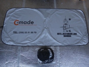 benutzerdefiniertes Logo gedruckt silberbeschichteten Stoff Auto Sonnenschirm