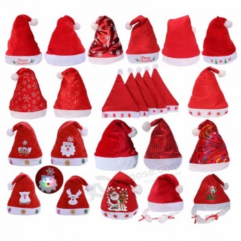 LED Kerst Hoed Rode Cartoon Merry Christmas Hoed Geborduurd Bronzing Kind Volwassen Grootte Santa Cosplay Props Kerstcadeau