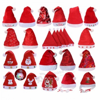 LED sombrero de navidad rojo dibujos animados feliz navidad sombrero bordado bronceado niño adulto tamaño santa cosplay accesorios regalo de navidad