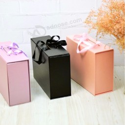 Custom Black Red White Paper Foldable Collapsible Magnetic Hair Extension Wig Gift Box With Silk Ribbon