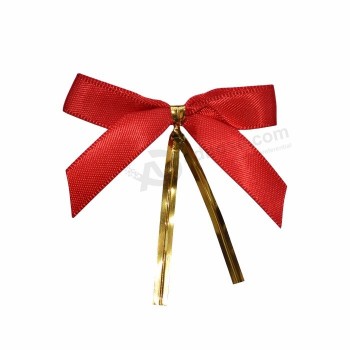 Gordon Ribbons Customized Pre-made Red Satin Bow With Wire Twist Tie & Clip On  For Candy Packing
