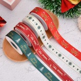 Vente en gros ruban de Noël tache 1cm petit rouleau ruban impression logo décoration de vacances ruban emballage cadeau