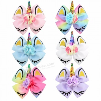 6.3 inch Glitter Unicorn Horn jojo siwa Bows Girls Sequin Flower Hair Clips School Kids Party Hairgrips Hair Accessories