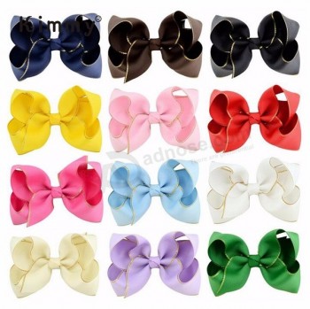 Hete roze gouden lijn Grosgrain lint haarclip strik