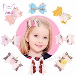 MIA 90207 unicorn hairpin glitter leather children's hair accessories double-layer rose rabbit ears princess holiday hair bow
