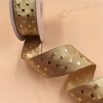 N1035 38mm X 100yards Wired Edge Gold Metallic Lurex Ribbon for Christmas Holiday Wreaths Bows