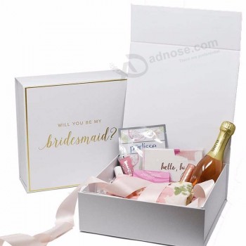 Caja de regalo de cierre magnético de cartón blanco de embalaje de lujo personalizado hermoso hecho a mano de alta calidad para dama de honor
