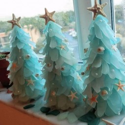 蓝色的圣诞树，蓝色的雪花，圣诞树装饰，DIY手工海星贝壳