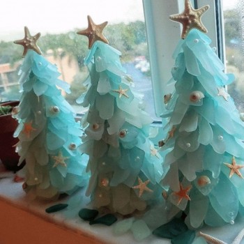 青いクリスマスツリー青い雪のフレーククリスマスツリーの装飾DIY手作りヒトデの殻