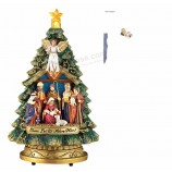 Joseph Mary musical box nativity LED light resin christmas tree