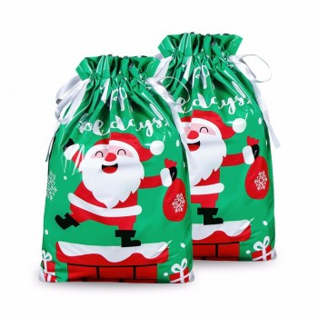 Sacs en plastique de Noël à cordon de Noël en feuille d’aluminium recyclable pour sac-cadeaux avec logo
