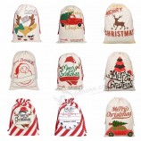 Éco promotionnel logo personnalisé imprimé Noël Sacs à cordon en coton pour cadeau