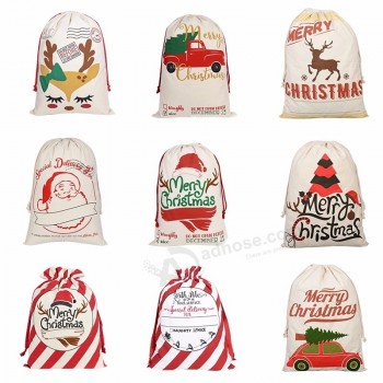 エコプロモーションカスタムロゴプリントクリスマスキャンバスコットンドローストリングバッグギフト用