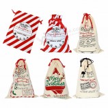 2020 Nouveau Design 50 * 70CM Grande Taille Père Noël Bas Bonbons Noix Cadeau Paquet Sac 100 % Coton Noël Cordon Sacs