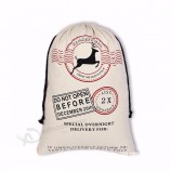 Groothandel Katoen Grote Gelukkig Nieuwjaar Xmas Santa Sack Trekkoord Canvas Gift Bag Kerst Tas