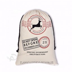 Vente en gros coton grand Bonne Année Noël Père Noël Sac à cordon Sac cadeau en toile Sac de Noël