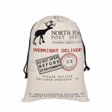 Vente chaude Toile De Coton Grand Cordon De Serrage Sac Lettre Imprimée Personnalisé Père Noël Sac Sacs De Noël Pour Cadeaux