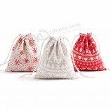 Chine fournisseurs en gros respectueux de l’environnement durable géré réutilisable coton cordon de serrage sacs cadeaux en tissu de noël