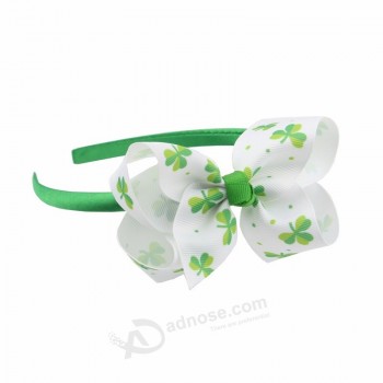Usine produit vente chaude trèfle impression tissu cheveux arc bandeau pour filles
