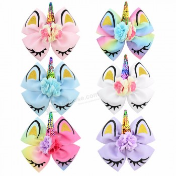 6.3 inch Glitter Unicorn Horn jojo siwa Bows Girls Sequin Flower Hair Clips School Kids Party Hairgrips Hair Accessories