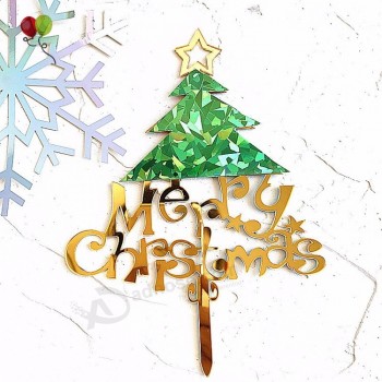 Merry Christmas Tree Design Cake Topper for Home Party Decoration Christmas Eve Party Supplies Favors SQ615