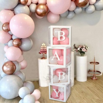 Boîtes de douche de bébé blanc Toile de fond Boîte de ballon transparente Décorations de douche de bébé Boîtes de bébé Fille Garçon Fournitures de fête d’anniversaire