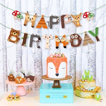 HUANCAI 우드랜드 생물 파티 장식 HAPPY BIRTHDAY 파티 배너 어린이 삼림 지대 생일 파티 용품