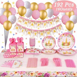 Nicro 192 Pcs Kids Birthday Party Decorations Set Rainbow Unicorn Party Supplies