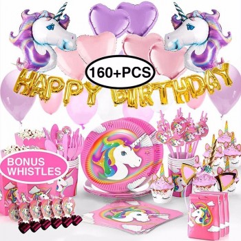 nicro Recién llegados 160+ PCS Decoraciones de cumpleaños para niños Favores Set Unicorn Party Supplies