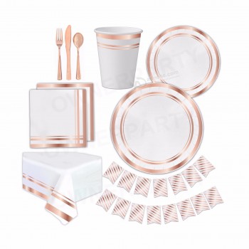 Plaques de fête en or Douche nuptiale parfait Pack de fête de mariage pour l’anniversaire Feuille d’or Fournitures de fête en or rose