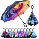 Groothandel Custom C Handvat Winddicht Reverse Invert Umbrella Dubbellaags 49