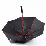 中国工場卸売カスタム25 * 8リブ赤フレームEVAハンドルロゴプリント付き自動大型ストレート防風ゴルフ傘