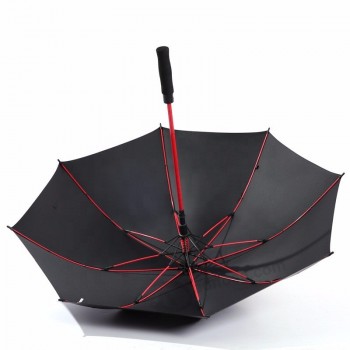 China fabriek groothandel op maat 25 * 8 Ribben Rood Frame EVA Handvat automatische grote rechte winddichte golfparaplu met logo-afdrukken